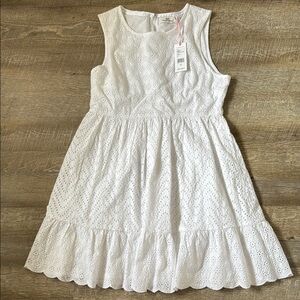 Vineyard Vines White Floral Eyelet Ruffle Crochet Dress Size 14